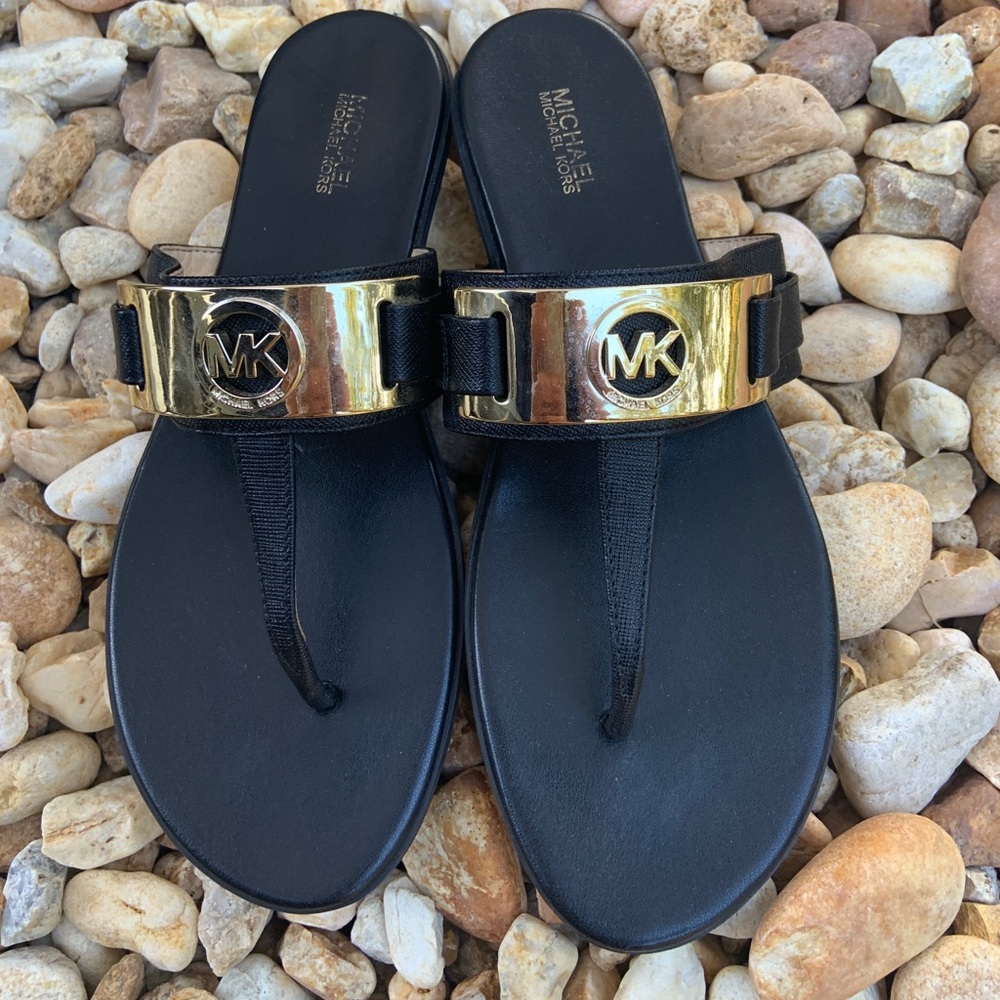Size 8 (US)  black leather Michael Kors sandals